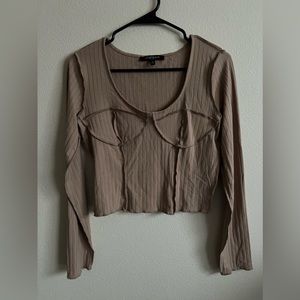 Light Mocha Ribbed Long Sleeve Crop Top